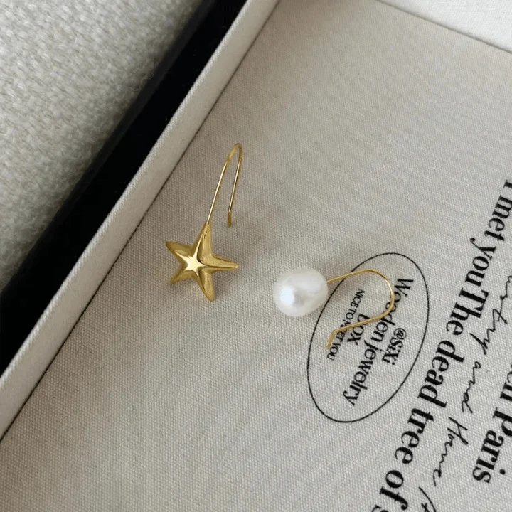 Danica Pearl and Star Drop Hook Earrings - Glova