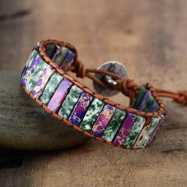 Darna Purple Jasper Leather Boho Wrap Bracelet - Glova