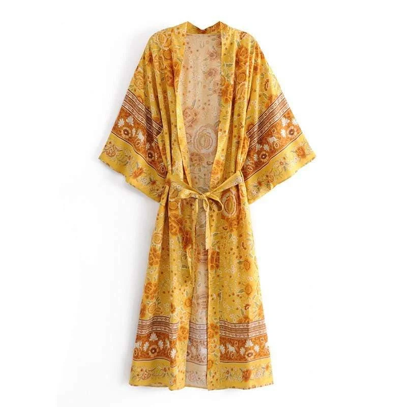 Demelza Yellow Floral Kimono - Glova