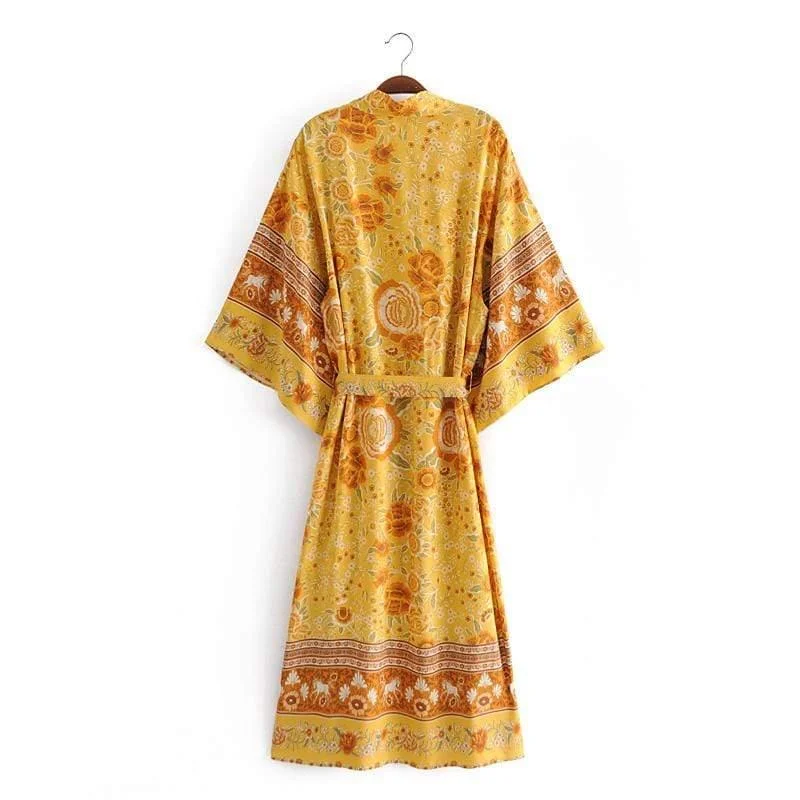 Demelza Yellow Floral Kimono - Glova