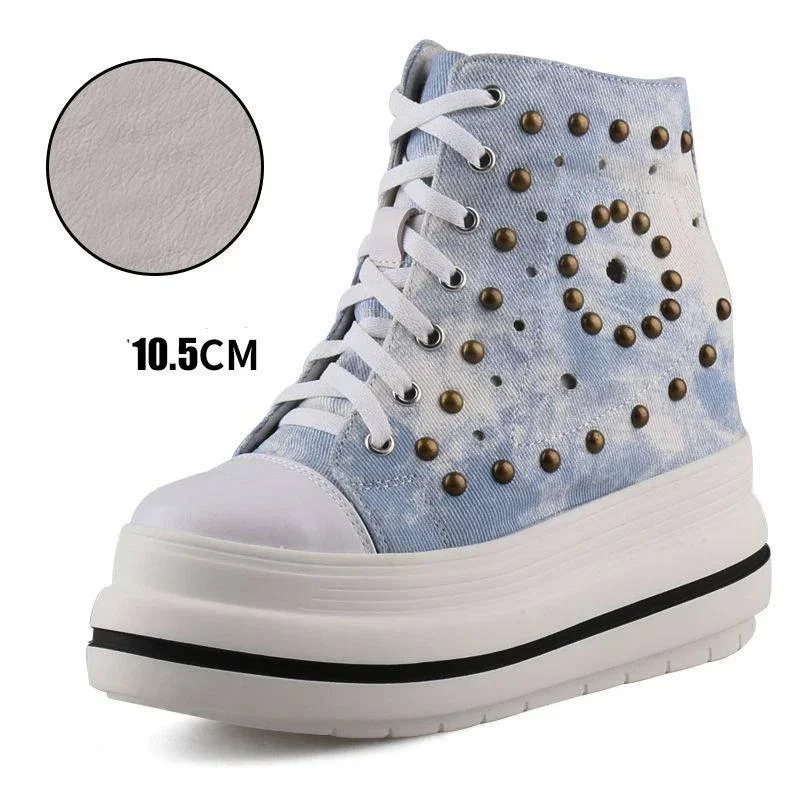 Denim Ankle Boots Platform Hidden Heels Winter Plush Shoes - Glova