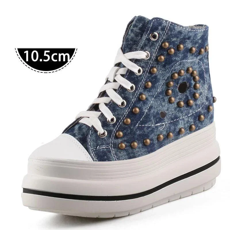 Denim Ankle Boots Platform Hidden Heels Winter Plush Shoes - Glova