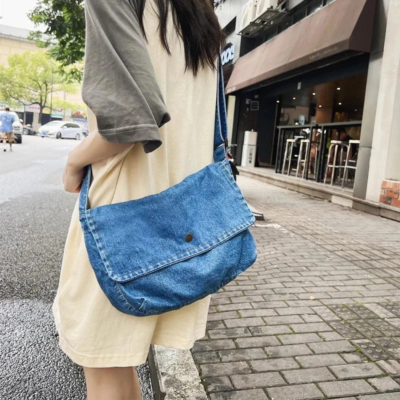 Denim Solid Color Large Capacity Messenger Bags - Glova