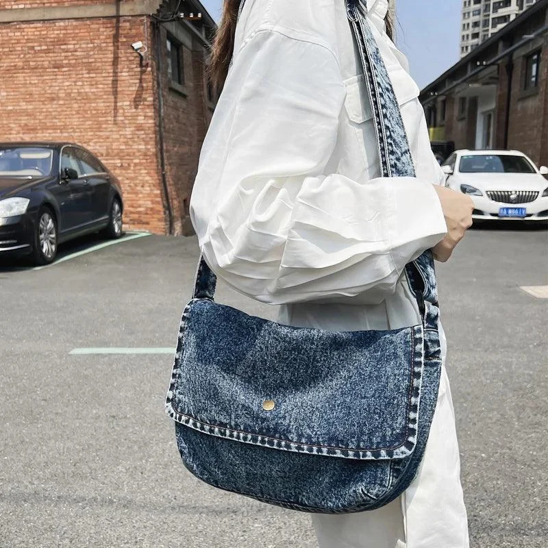 Denim Solid Color Large Capacity Messenger Bags - Glova