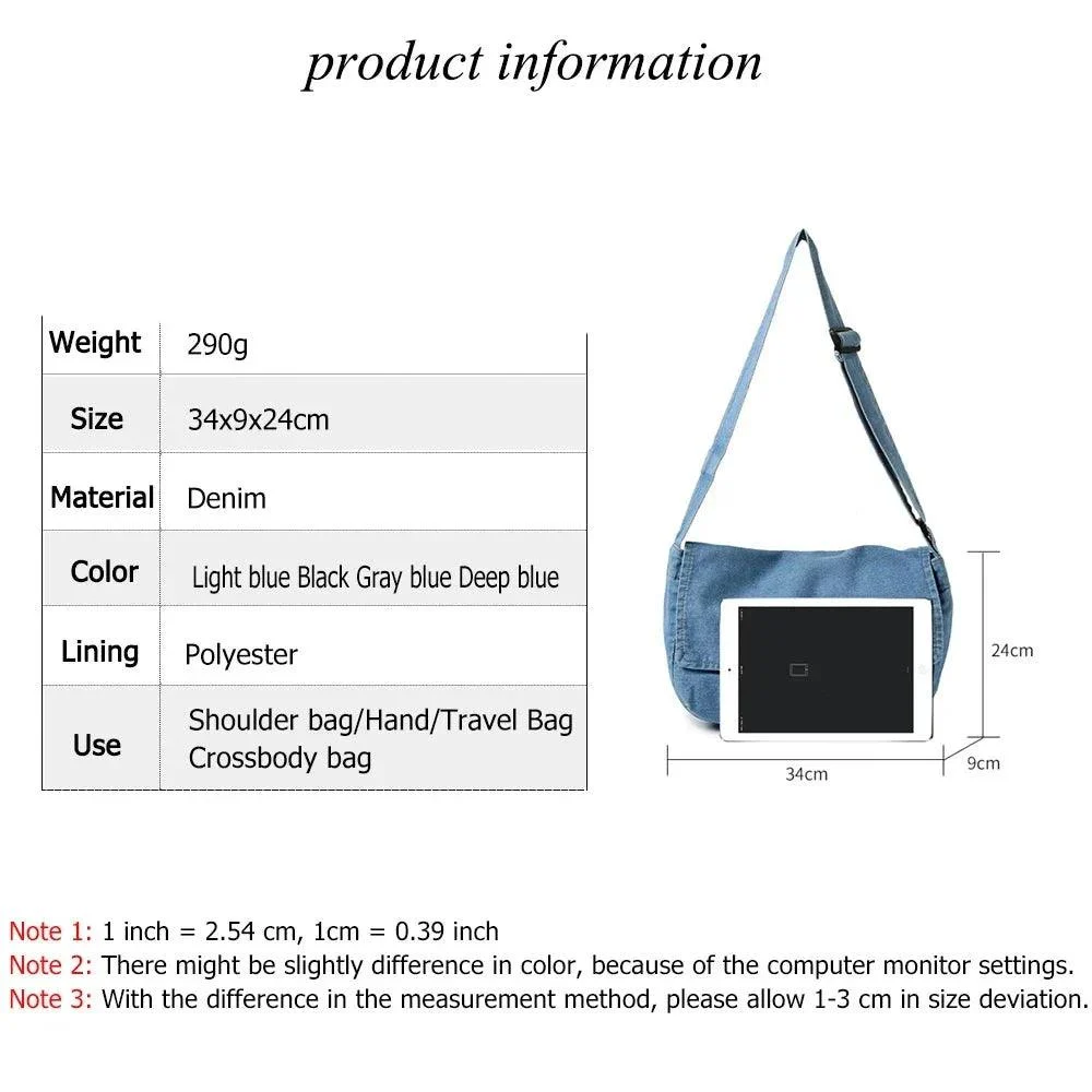 Denim Solid Color Large Capacity Messenger Bags - Glova