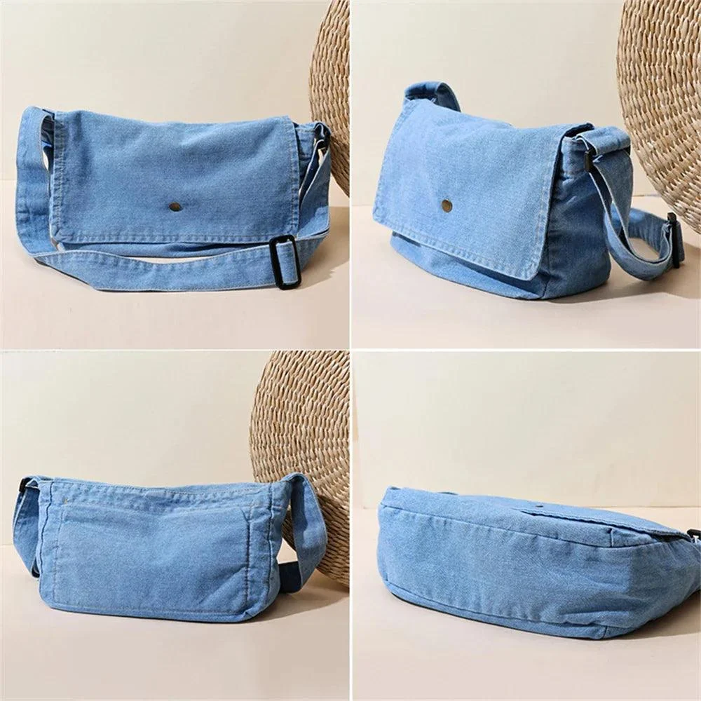 Denim Solid Color Large Capacity Messenger Bags - Glova