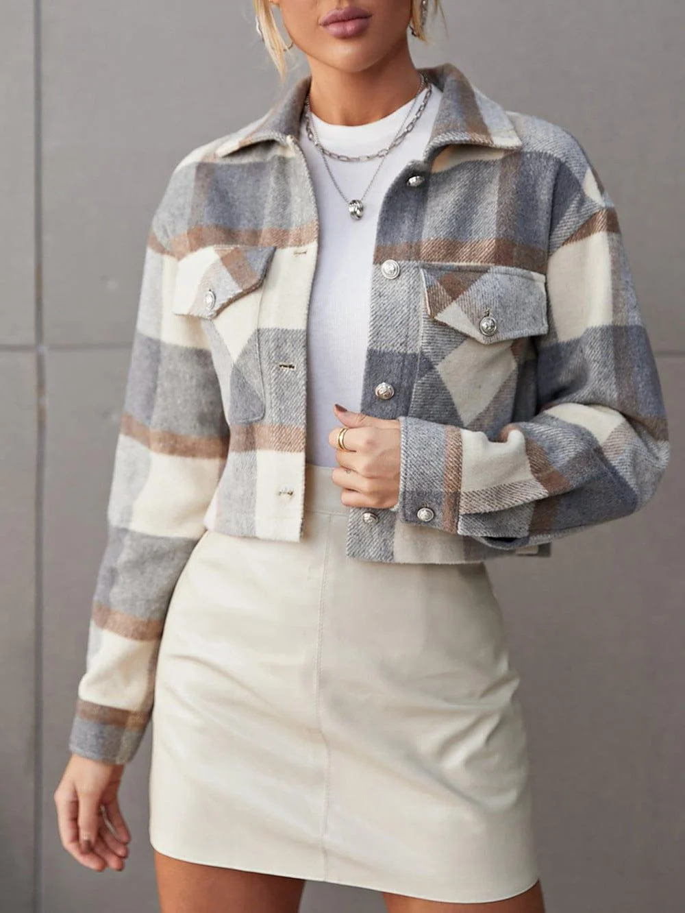 Devaya Plaid Crop Shacket - Glova