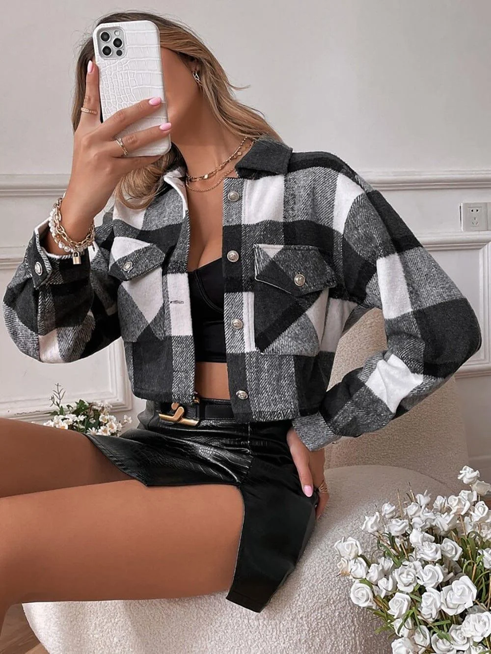 Devaya Plaid Crop Shacket - Glova