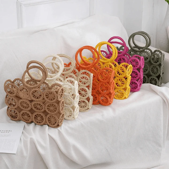 Devin Multi Circles Woven Straw Tote Bags - 7 Colors - Glova