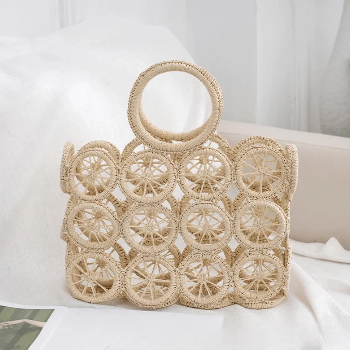 Devin Multi Circles Woven Straw Tote Bags - 7 Colors - Glova