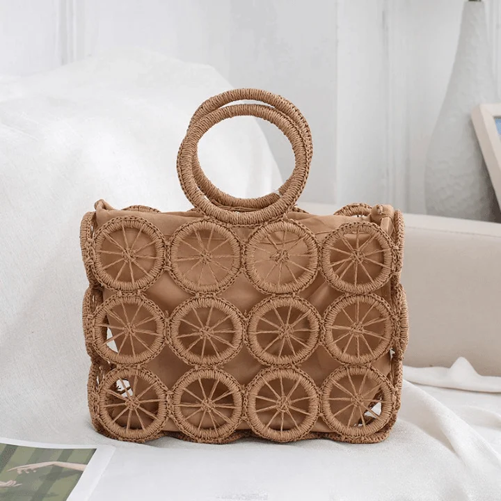 Devin Multi Circles Woven Straw Tote Bags - 7 Colors - Glova