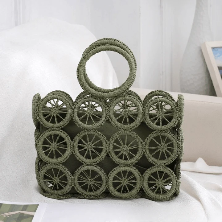 Devin Multi Circles Woven Straw Tote Bags - 7 Colors - Glova