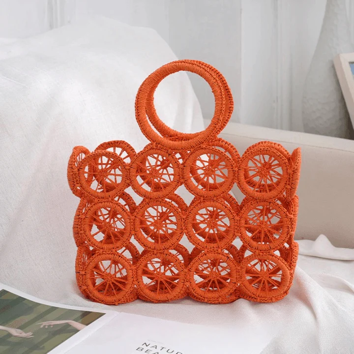 Devin Multi Circles Woven Straw Tote Bags - 7 Colors - Glova