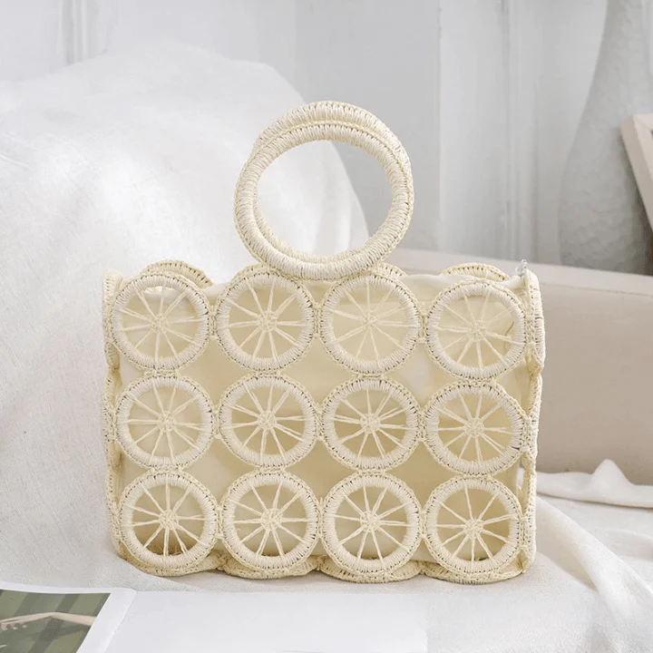 Devin Multi Circles Woven Straw Tote Bags - 7 Colors - Glova