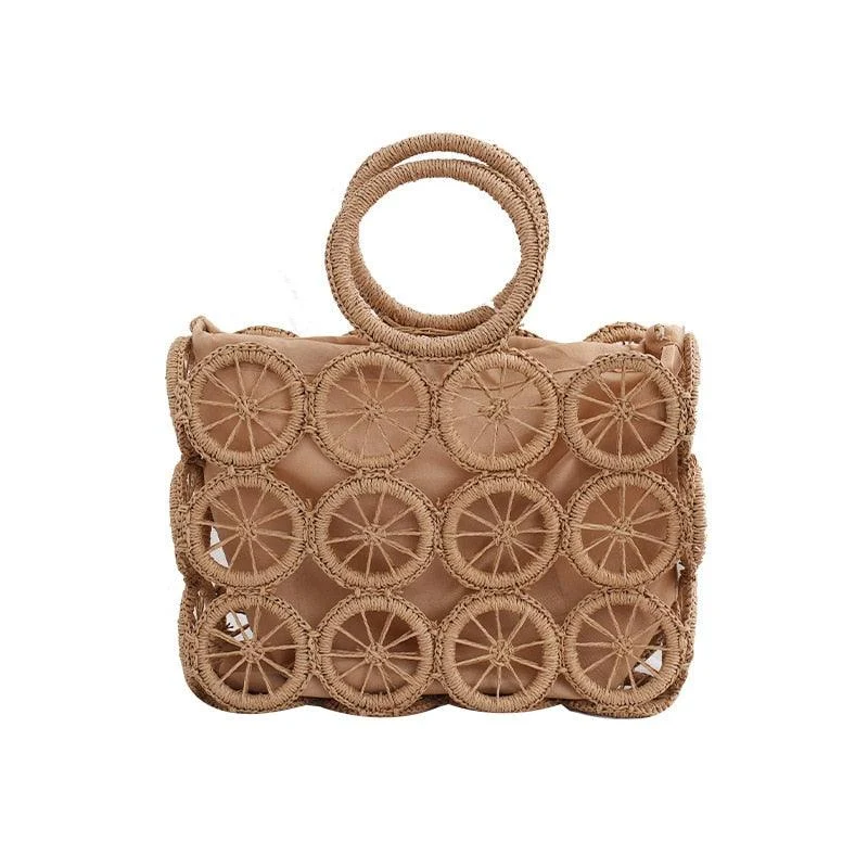 Devin Multi Circles Woven Straw Tote Bags - 7 Colors - Glova