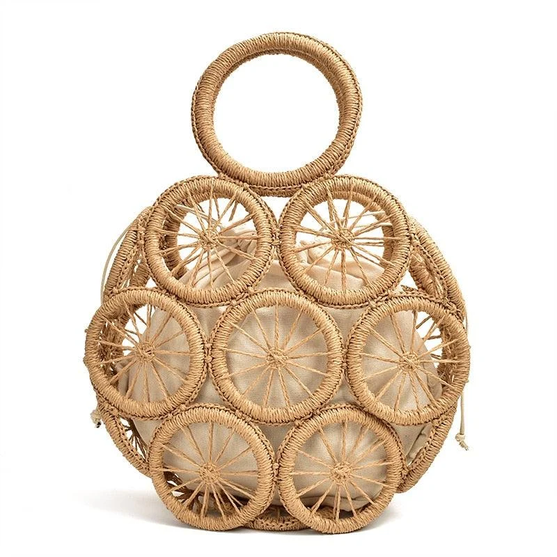 Devon Multi Circles Woven Straw Bag - Glova