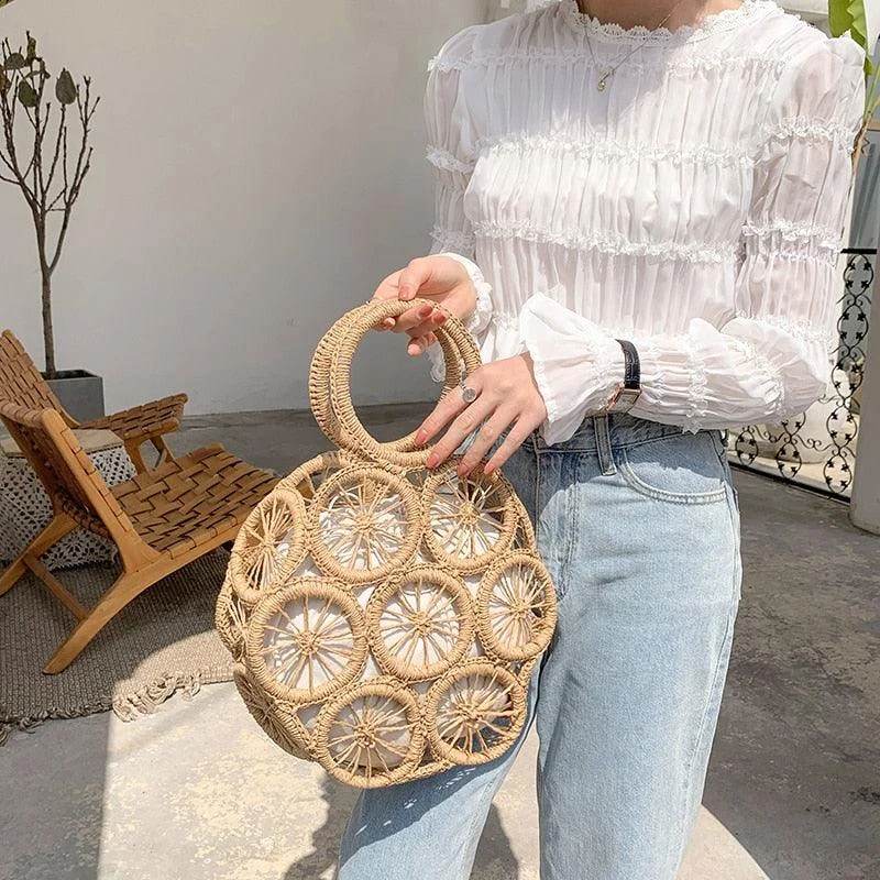 Devon Multi Circles Woven Straw Bag - Glova