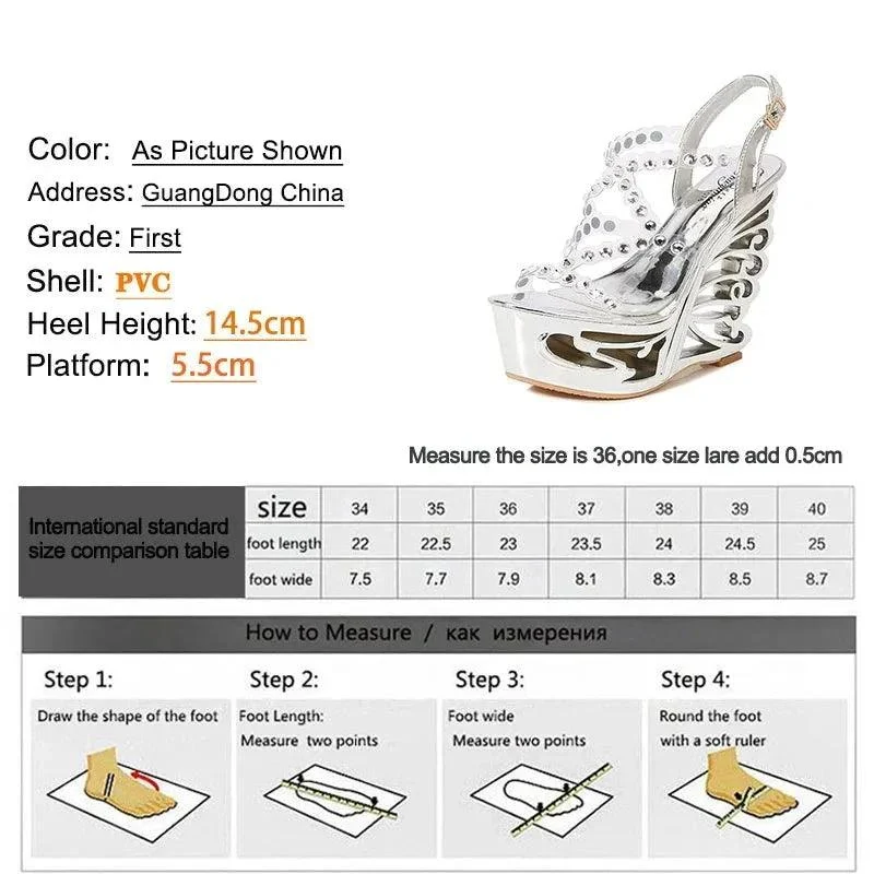 Diamond Rivet PVC Band Hollow Out Wedge Women's Shoes - Glova