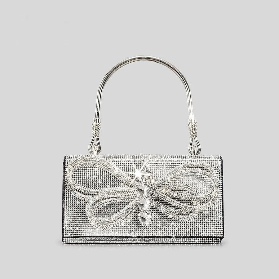 Diamonds Bow Rhinestone Beading Flap Box Bag - Glova