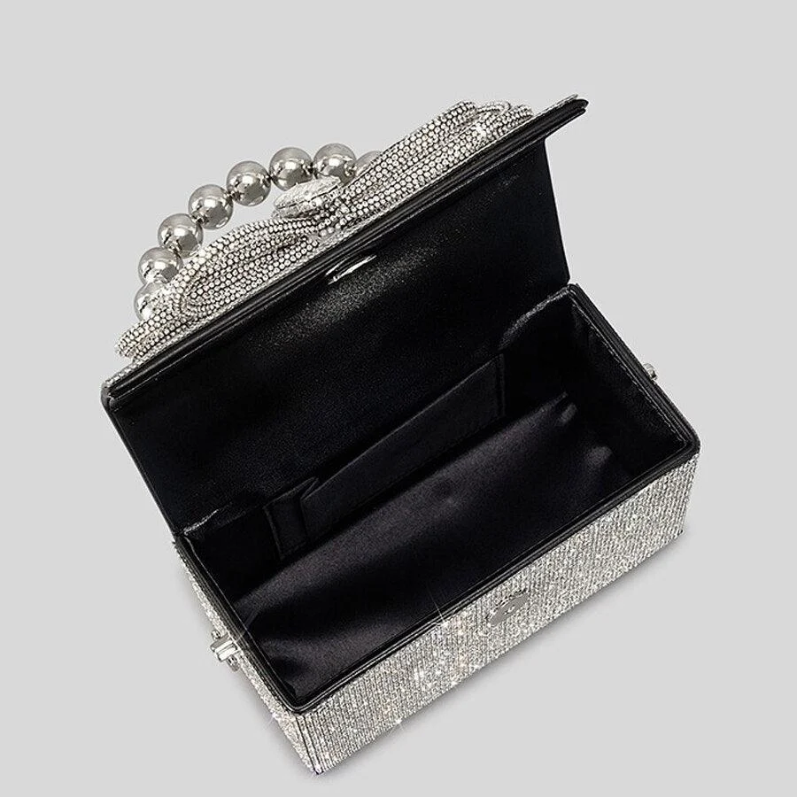 Diamonds Bow Rhinestone Beading Flap Box Bag - Glova