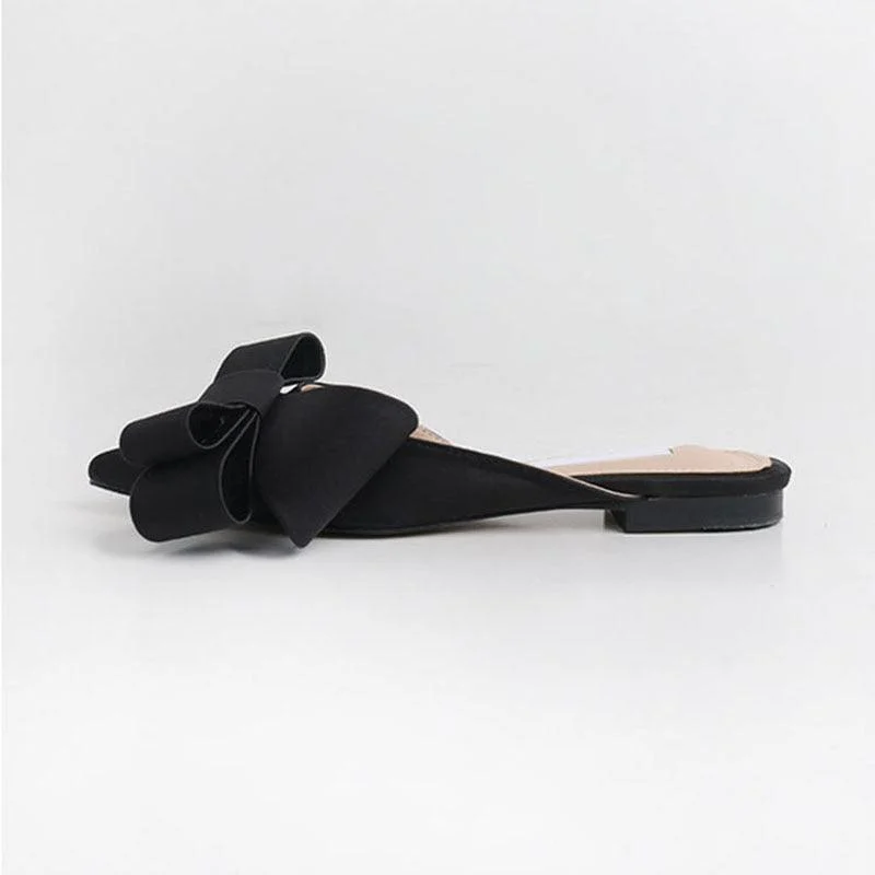 Dianna Silk Satin Pointed Big Bow Tie Slippers - 5 Colors - Glova