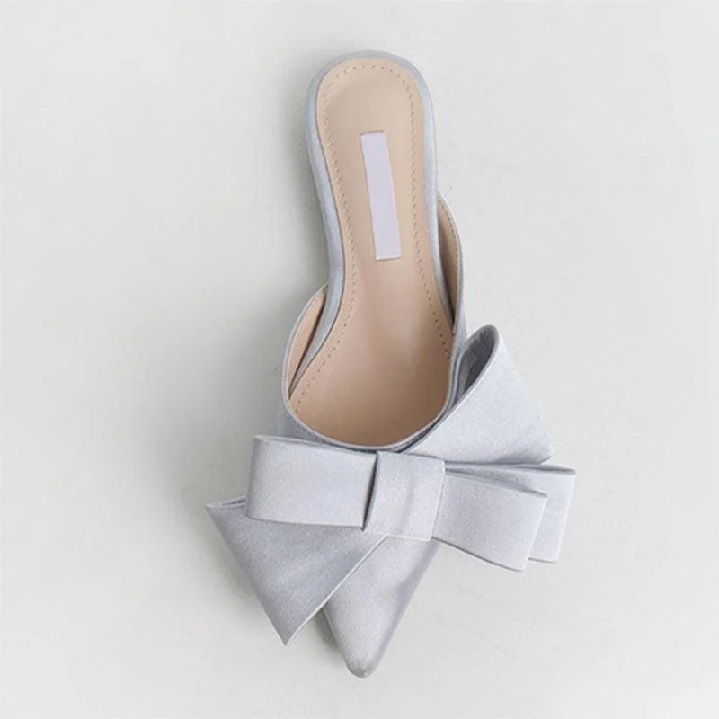 Dianna Silk Satin Pointed Big Bow Tie Slippers - 5 Colors - Glova