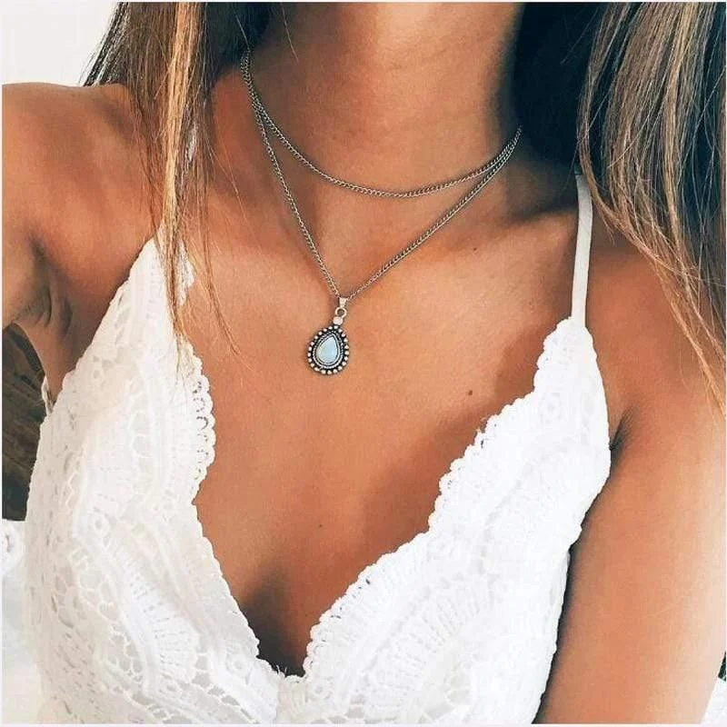 Double Layered Water Drop Necklace - Glova