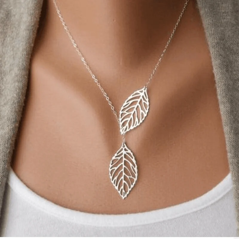 Double Leaf Pendant Necklace - Glova