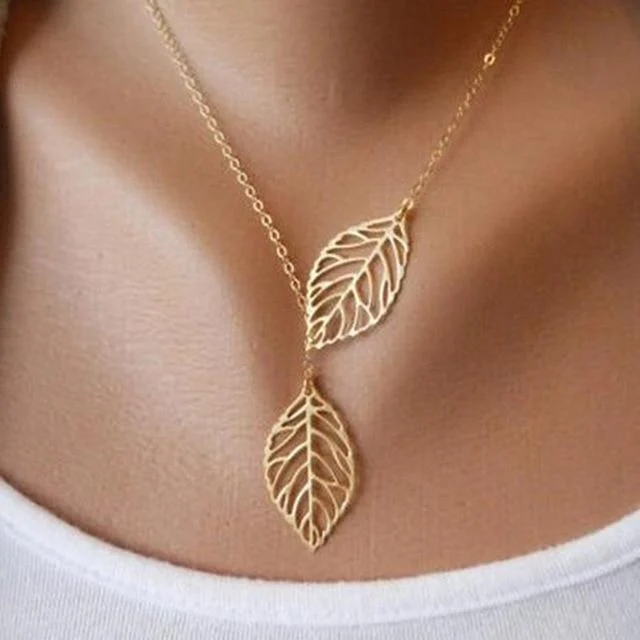 Double Leaf Pendant Necklace - Glova