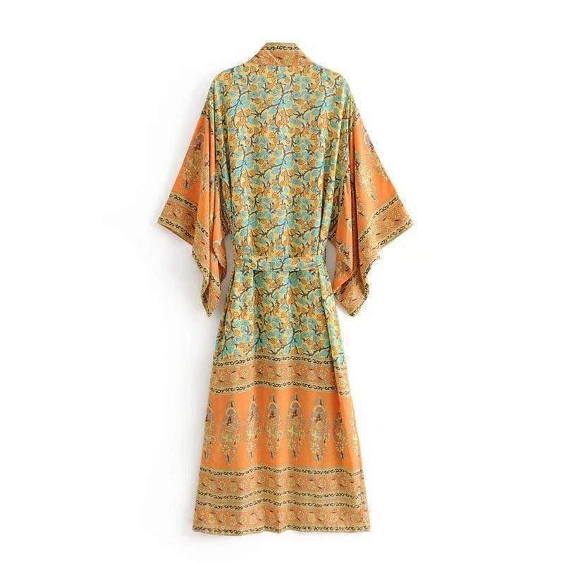 Dusty Yellow Turquoise Dreams Kimono - Glova