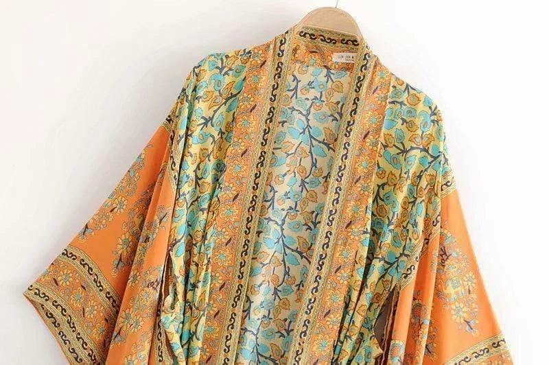 Dusty Yellow Turquoise Dreams Kimono - Glova