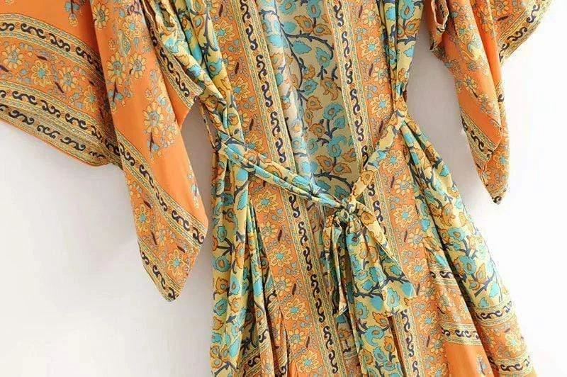 Dusty Yellow Turquoise Dreams Kimono - Glova