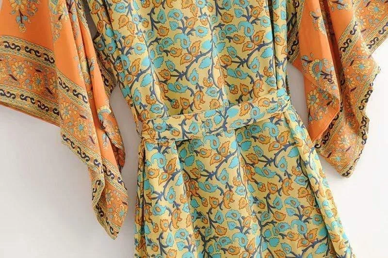 Dusty Yellow Turquoise Dreams Kimono - Glova