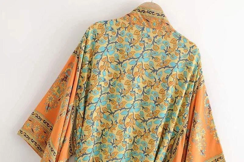 Dusty Yellow Turquoise Dreams Kimono - Glova