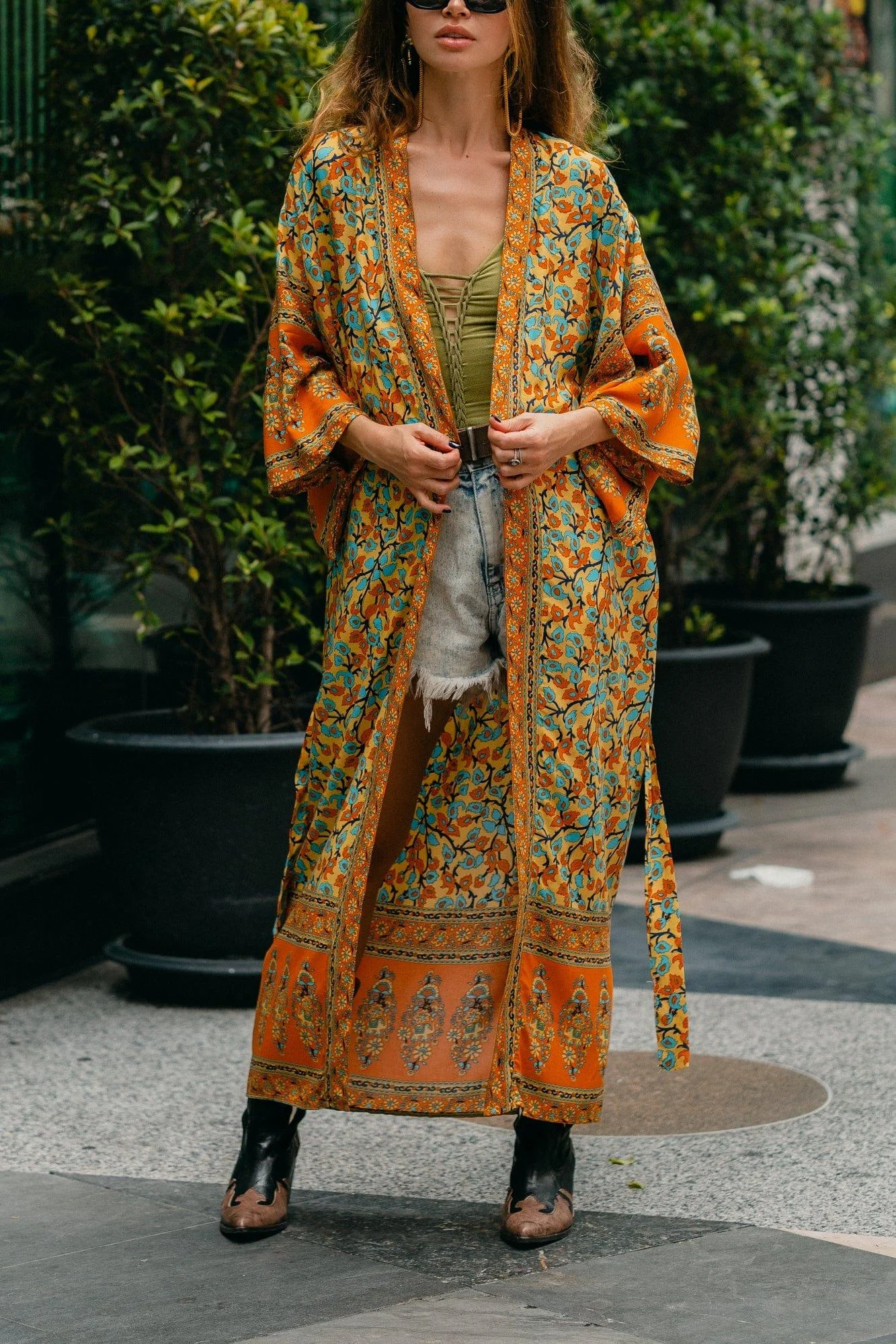 Dusty Yellow Turquoise Dreams Kimono - Glova