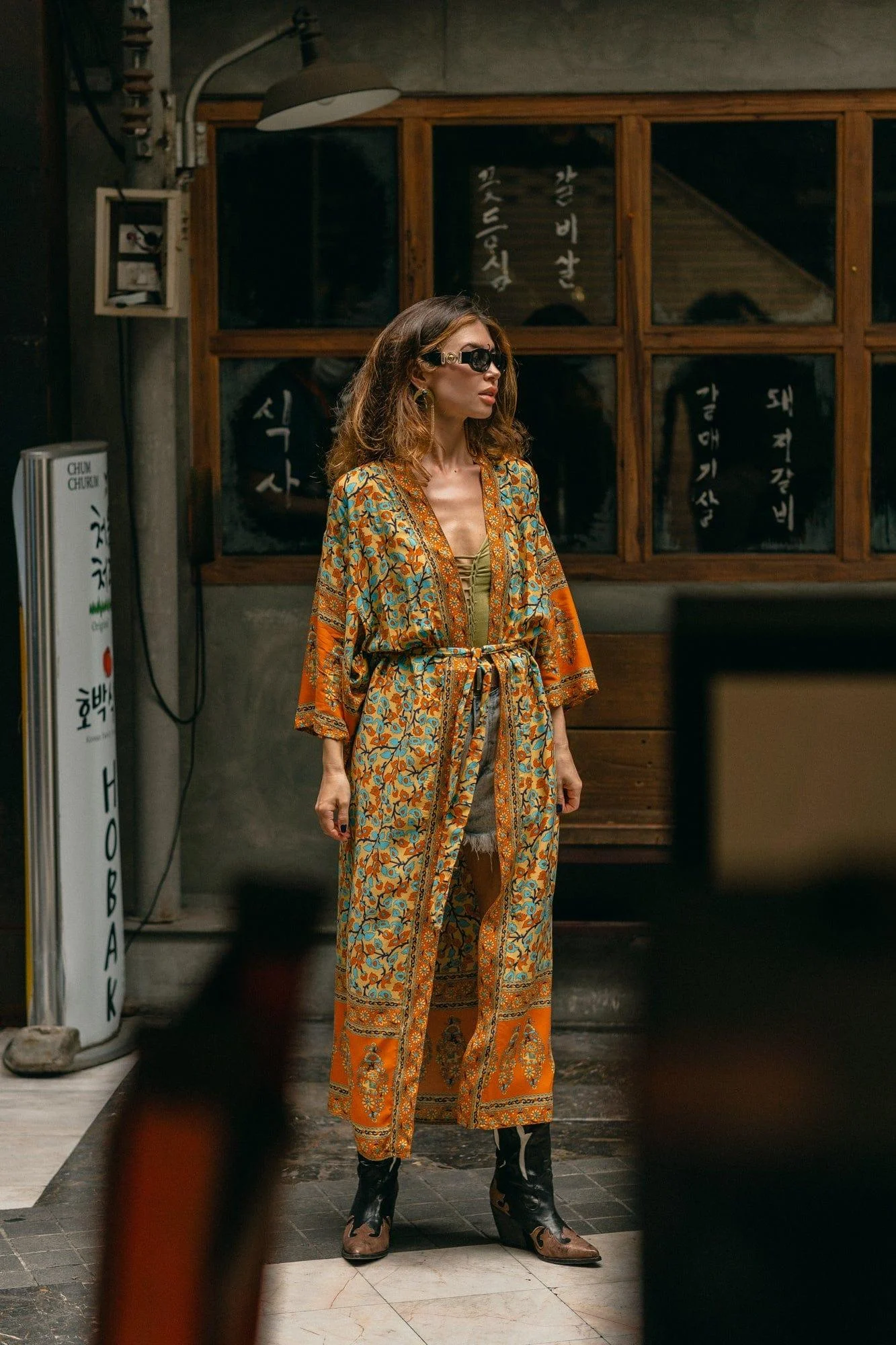 Dusty Yellow Turquoise Dreams Kimono - Glova