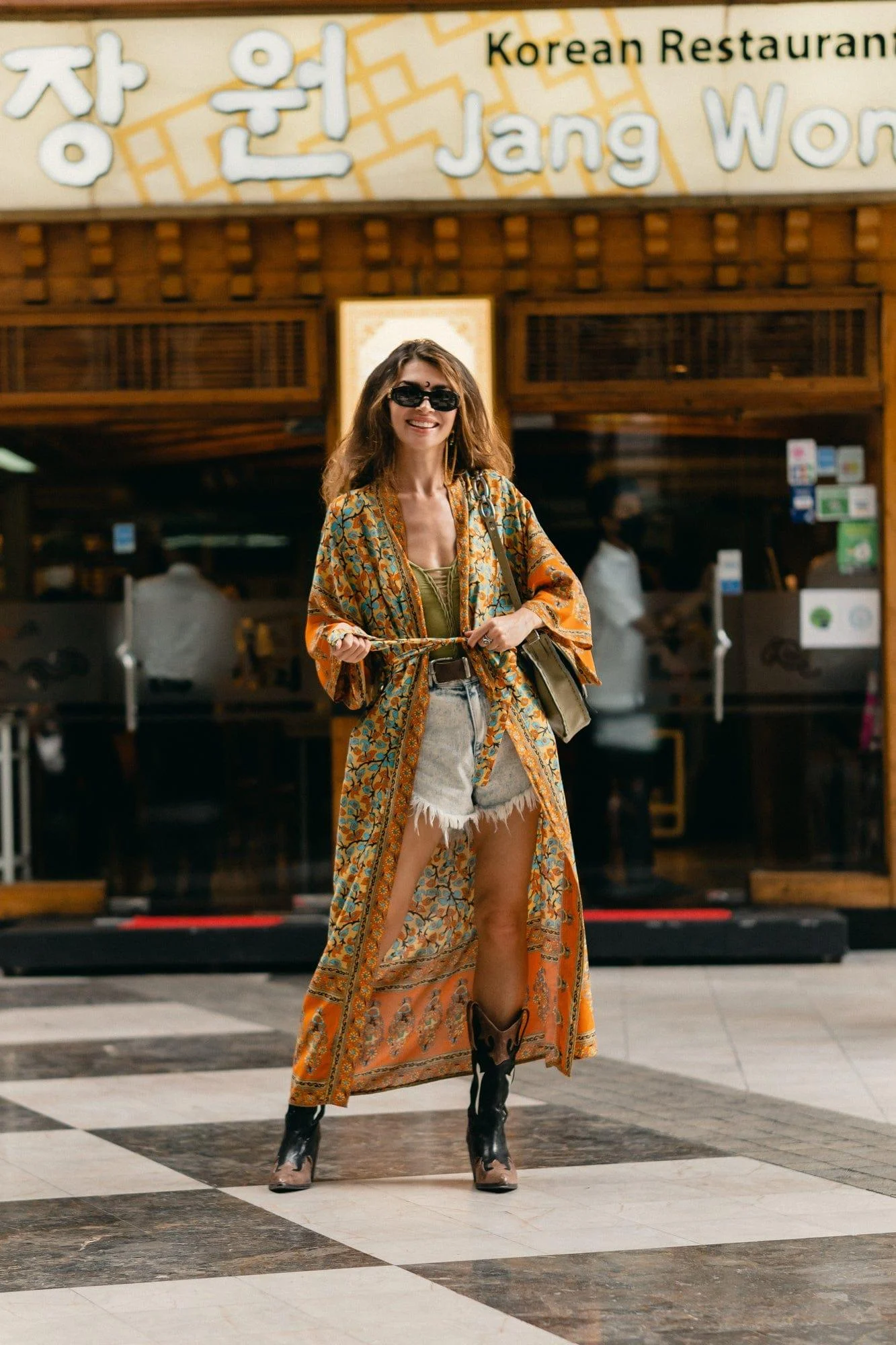 Dusty Yellow Turquoise Dreams Kimono - Glova