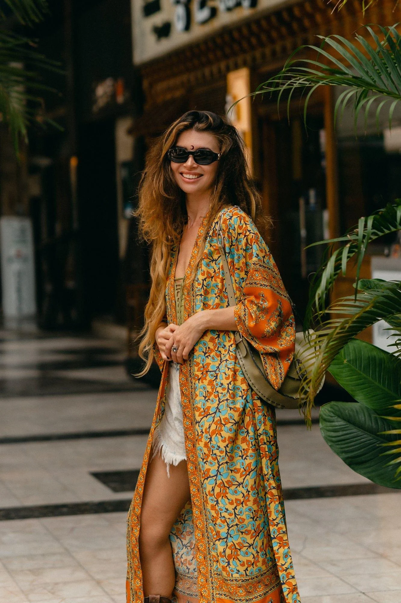 Dusty Yellow Turquoise Dreams Kimono - Glova