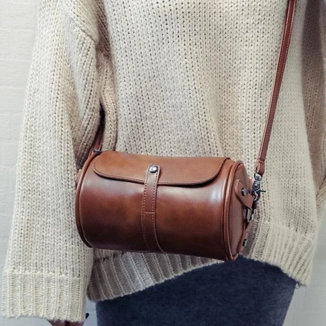 Effie Vintage Distressed Leather Cylinder Bag - 3 Colors - Glova