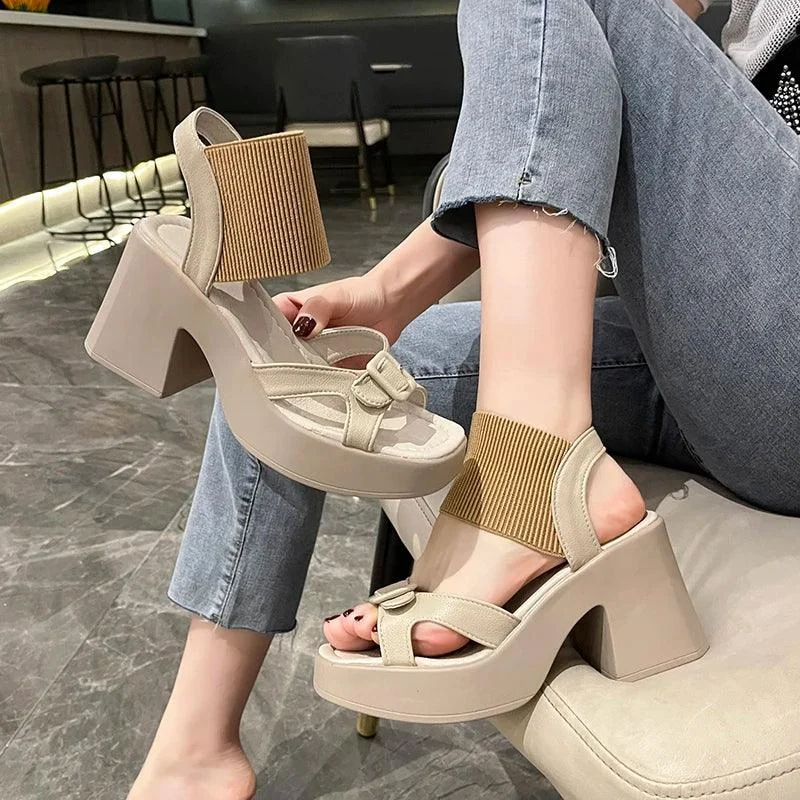 Elastic Band Women's Platform Heeled Sandals - Glova