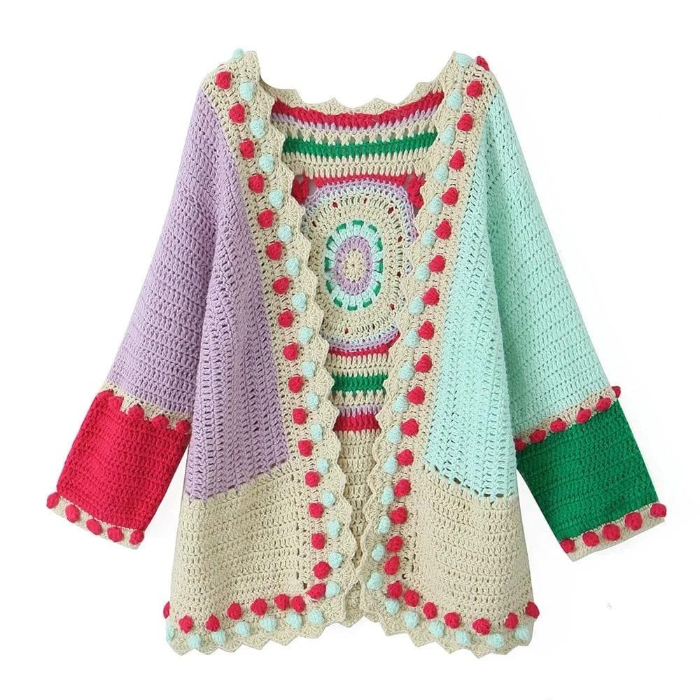 Electra Colorful Crochet Patchwork Cardigan - Glova