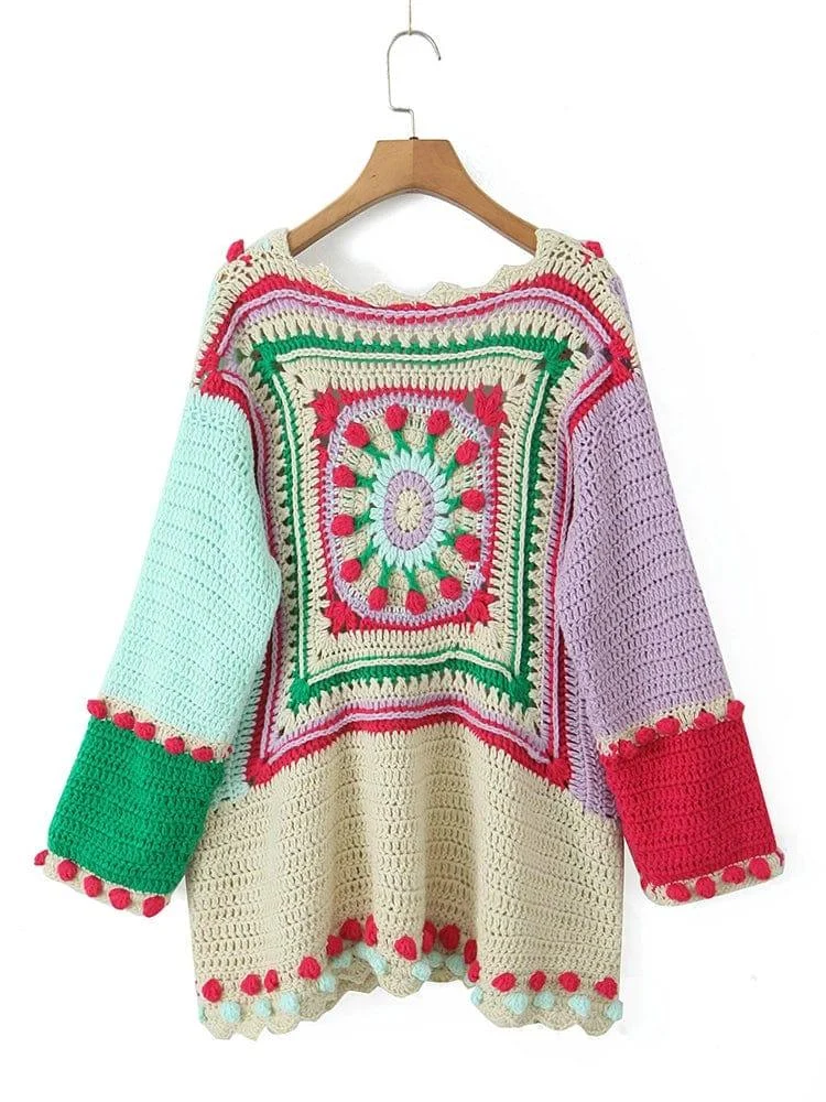 Electra Colorful Crochet Patchwork Cardigan - Glova