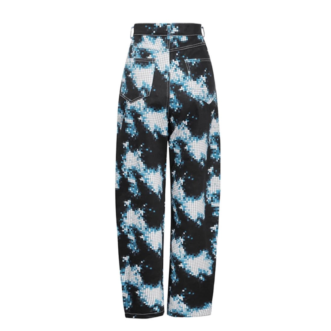 Electric Grid Print Wide Leg Jeans - Glova