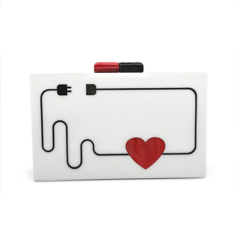 Electric Plug Heart Drawing Acrylic Evening Box Clutch - Glova