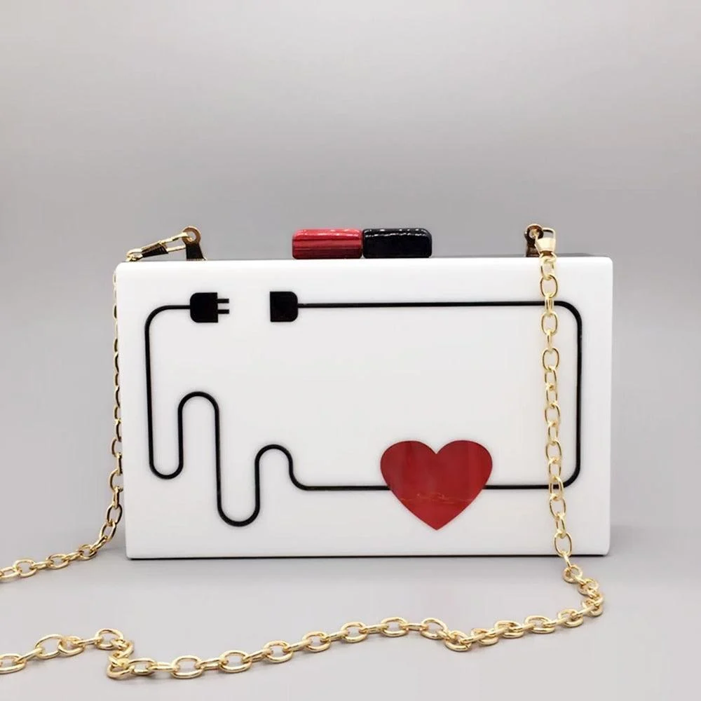 Electric Plug Heart Drawing Acrylic Evening Box Clutch - Glova