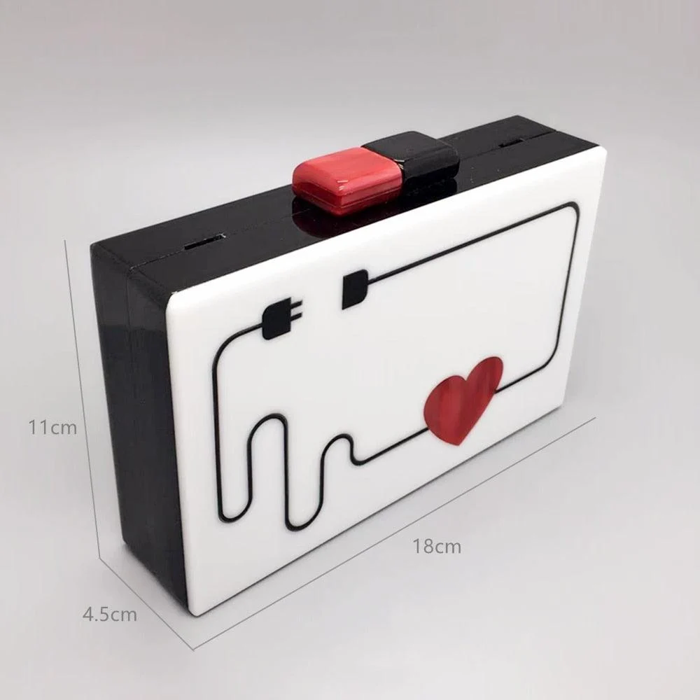 Electric Plug Heart Drawing Acrylic Evening Box Clutch - Glova