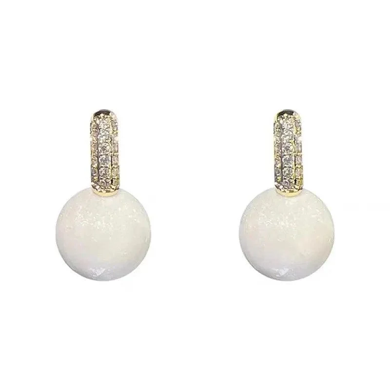 Elegant Marble Ball Drop Earrings - Green or Pearl - Glova