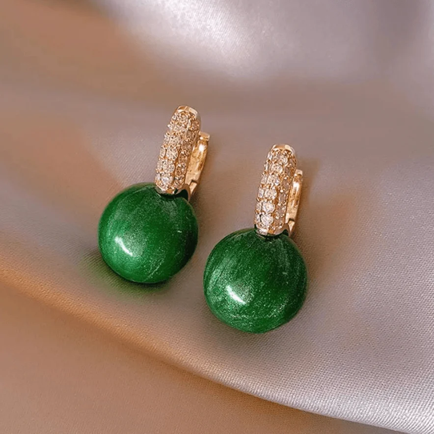 Elegant Marble Ball Drop Earrings - Green or Pearl - Glova