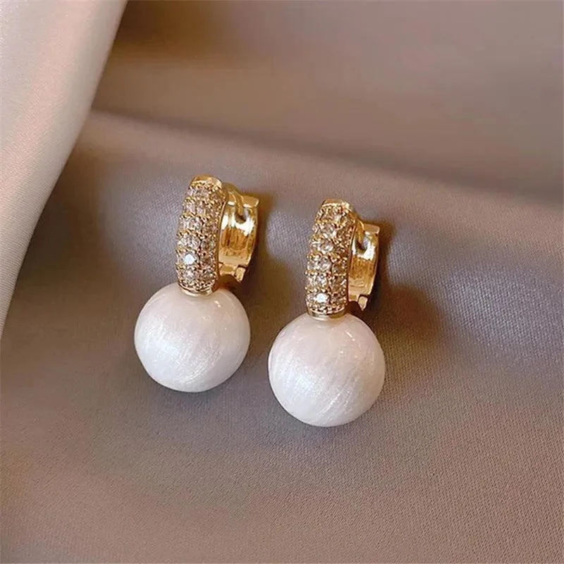 Elegant Marble Ball Drop Earrings - Green or Pearl - Glova