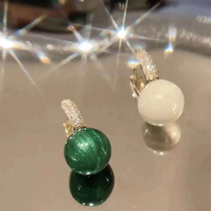 Elegant Marble Ball Drop Earrings - Green or Pearl - Glova